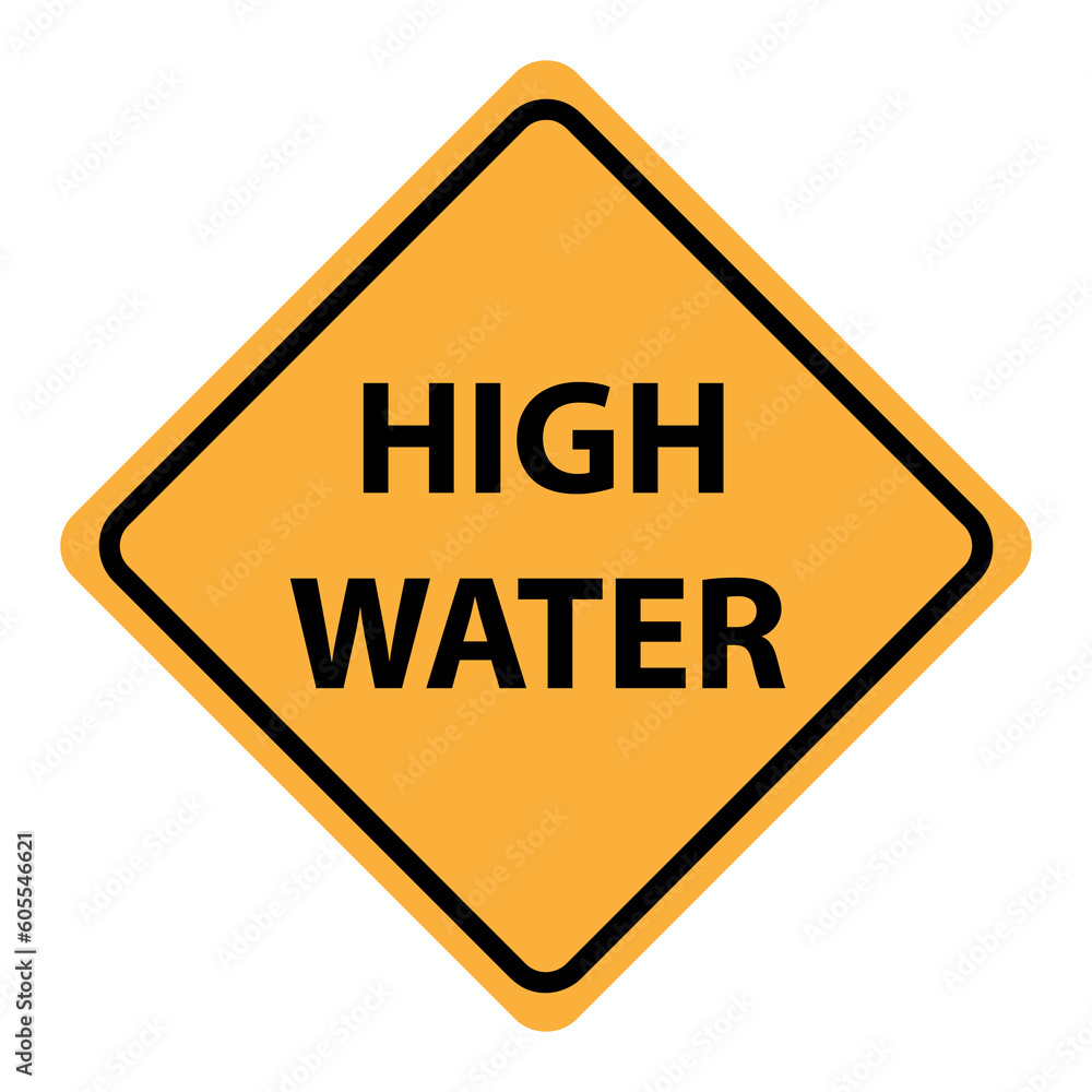 High water caution sign vector. Flood water roadways warning, Road warning sign icon..eps High water caution sign vector. Flood water roadways warning, Road warning sign icon..eps