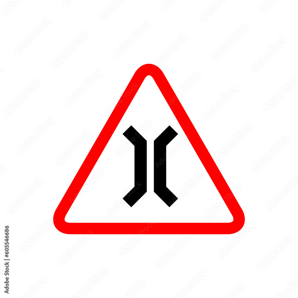 Narrow bridge ahead sign vector. Red triangle sign, Road traffic symbols..eps Narrow bridge ahead sign vector. Red triangle sign, Road traffic symbols..eps