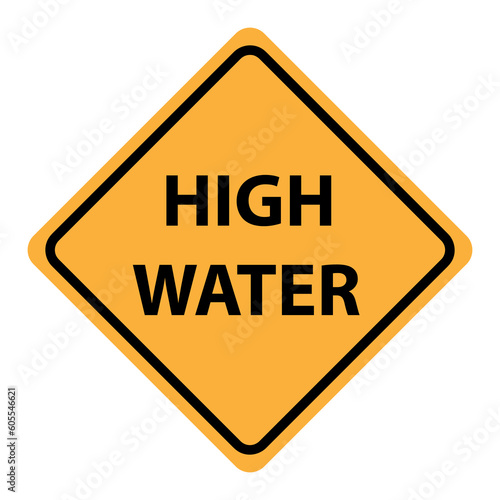 High water caution sign vector. Flood water roadways warning, Road warning sign icon..eps