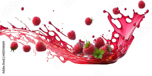 product shot of raspberry juice flavor splatter over transparent background, alpha channel, created with Generative AI technology