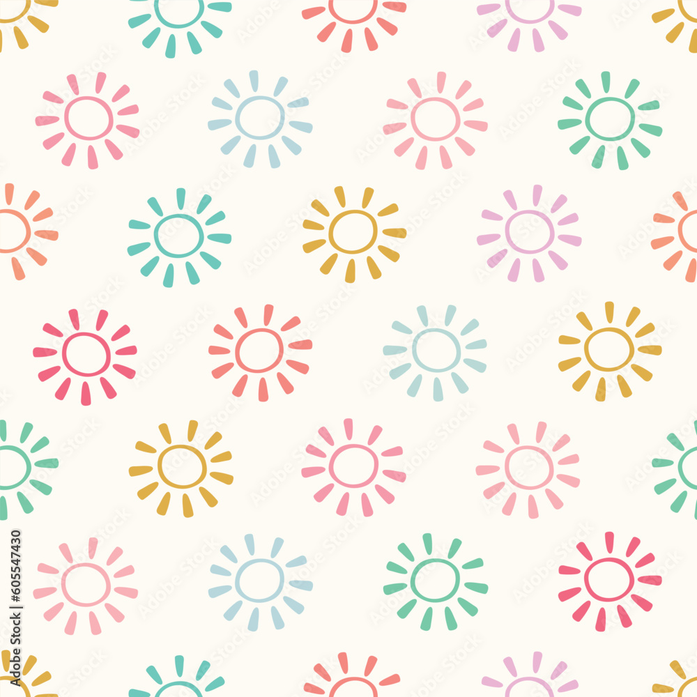 Sunshine background vector. Fun and bright nature sun seamless repeat pattern design. Sunshine background vector. Fun and bright nature sun seamless repeat pattern design.