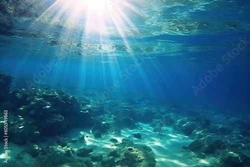 Calm ocean background underwater, generative ai © FrankBoston