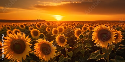 Sunflower field at golden h...