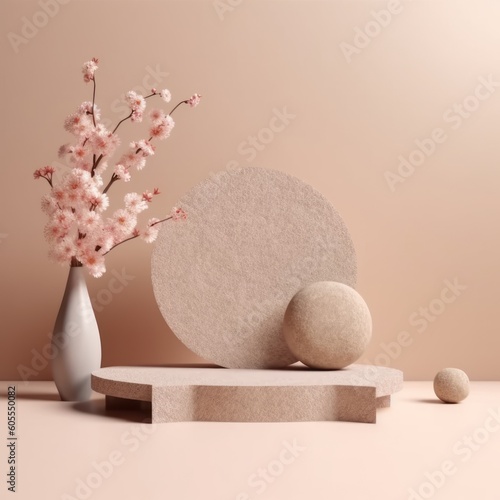 Beige podium  natural cherry tree  Generative AI