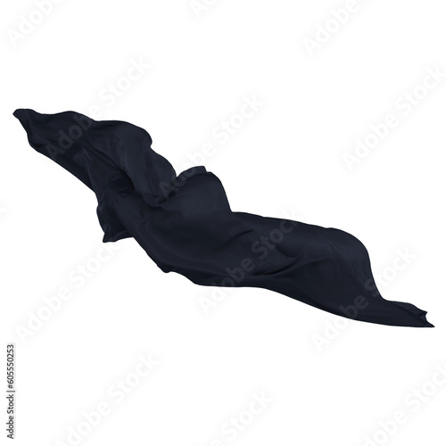 Smooth flying elegant On transparent background, Black fabric fluttering textile wind silk wave fashion satin motion drapery scarf flying chiffon veil.