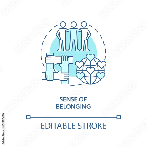 Sense of belonging turquoise concept icon. Micro community. Common goal. Interpersonal relationship. Social cohesion abstract idea thin line illustration. Isolated outline drawing. Editable stroke