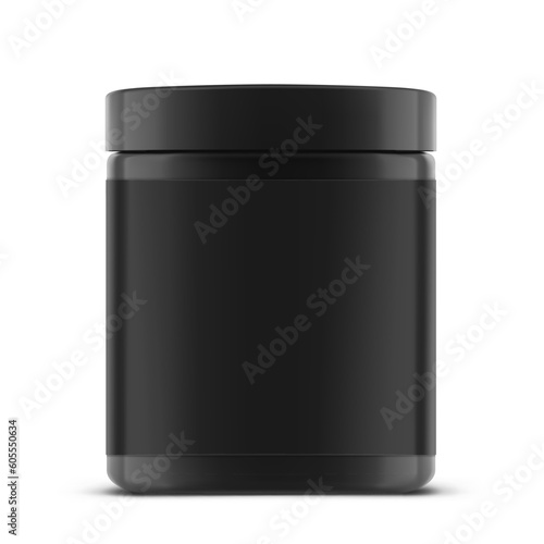 Round black container mockup. Vector illustration isolated on white background. Can be use for your design, advertising, promo and etc. Front view. EPS10. © realstockvector
