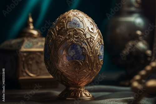 Luxurious Easter egg with Faberge-inspired decor. Generative AI