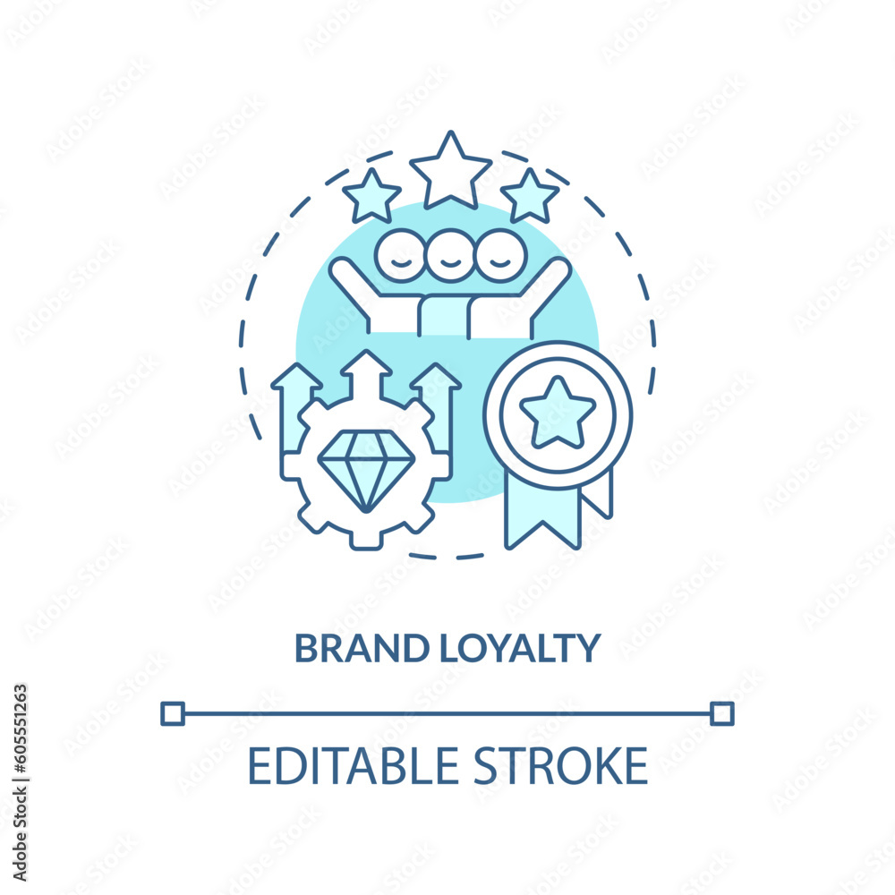 Brand loyalty turquoise concept icon. Word of mouth marketing. Customer retention. Repeat business. Small community abstract idea thin line illustration. Isolated outline drawing. Editable stroke Brand loyalty turquoise concept icon. Word of mouth marketing. Customer retention. Repeat business. Small community abstract idea thin line illustration. Isolated outline drawing. Editable stroke