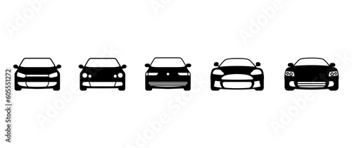 Simple car icon collection isolated on a white background. Front view symbol cars sharing or delivery  icons. Flat  vector illustration.