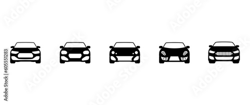Simple car icon collection isolated on a white background. Front view symbol cars sharing or delivery  icons. Flat  vector illustration.