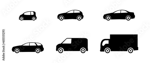 Simple car icon collection isolated on a white background. Front view symbol cars sharing or delivery  icons. Flat  vector illustration.
