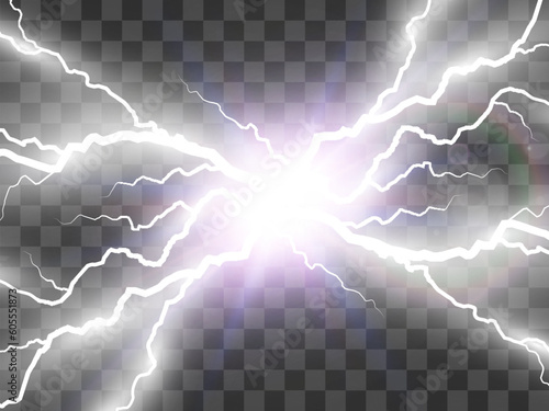 	
Vector image of realistic lightning. Flash of thunder on a transparent background.
