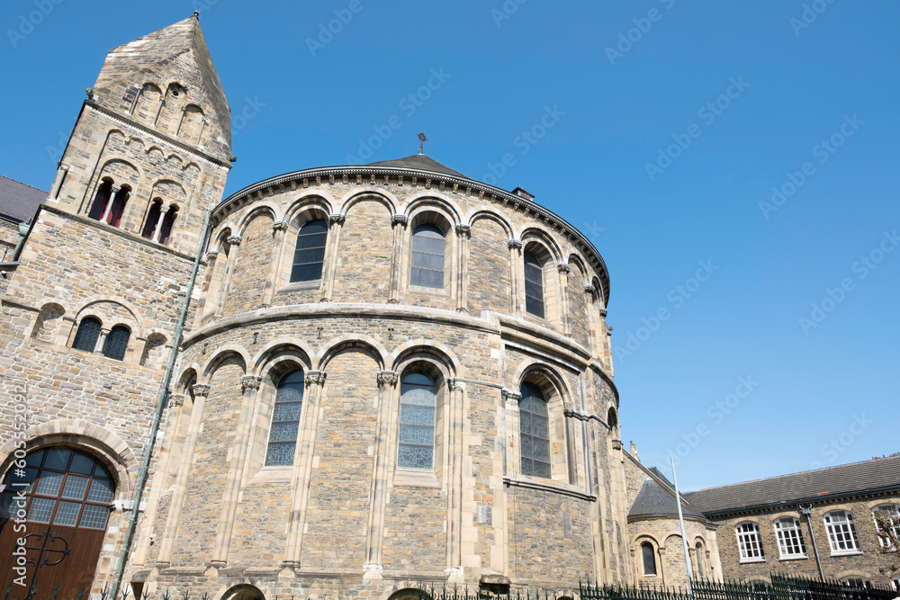 Exterior of the rear of the Romanesque Church Basilica of Our Lady Church in the historic center in Maastricht, the Netherlands