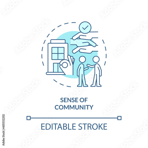 Sense of community turquoise concept icon. Shared housing. Living together. Support network. Connecting people abstract idea thin line illustration. Isolated outline drawing. Editable stroke © bsd studio