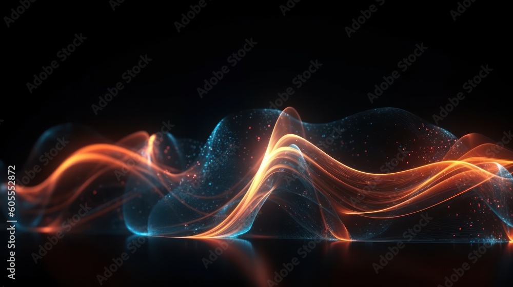 Abstract futuristic background with orange and blue glowing neon moving ...