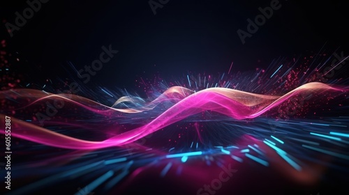 Wallpaper Mural Abstract futuristic background with pink and blue glowing neon moving high speed wave lines and bokeh lights. Visualization of sound waves. Data transfer concept. Fantastic wallpaper. Generative AI Torontodigital.ca