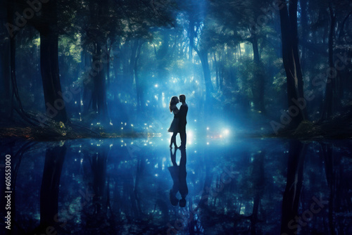 a dance in a raining forest lake