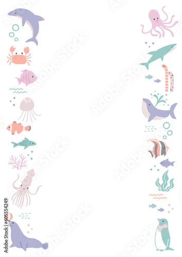 海の生き物のイラスト　フレーム