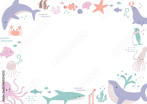 海の生き物のイラスト　フレーム
