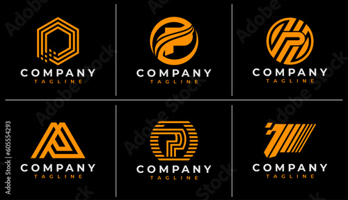 Minimalist technology letter P logo design set