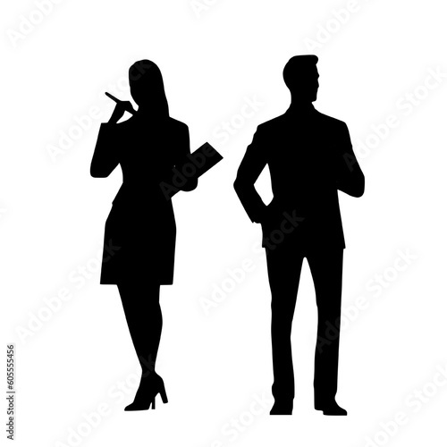 Silhouette of Businessman and Businesswoman Holding Documents