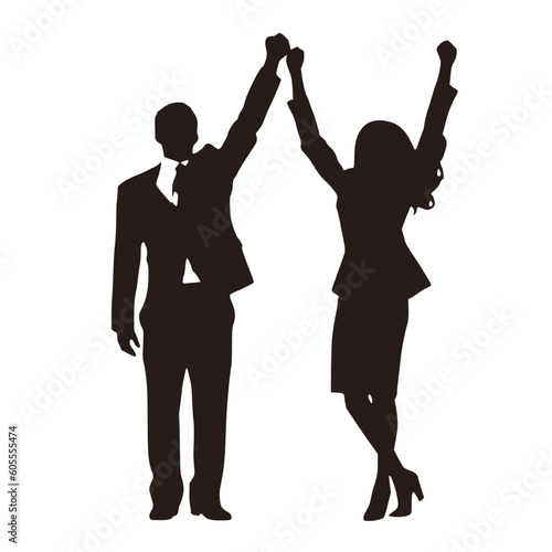 Businessman and Businesswoman Celebrating Success Silhouette