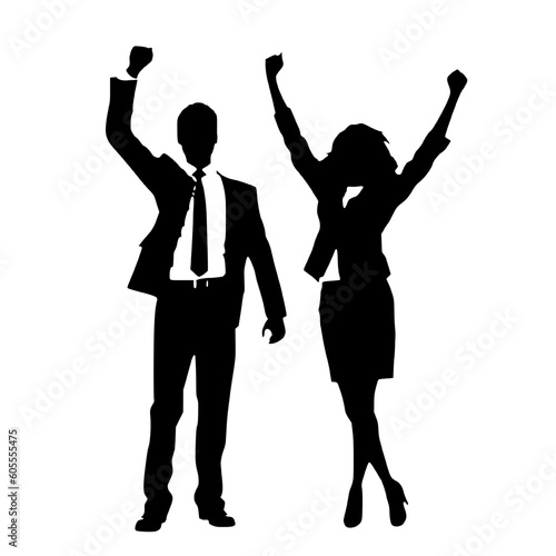 Businessman and Businesswoman Celebrating Success Silhouette