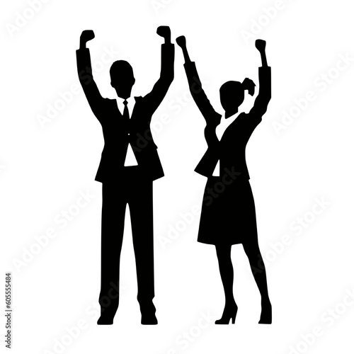 Businessman and Businesswoman Celebrating Success Silhouette