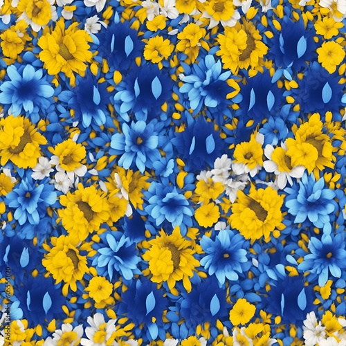 Seamless pattern of daisies and chamomiles. Ukrainian style. Generated with AI