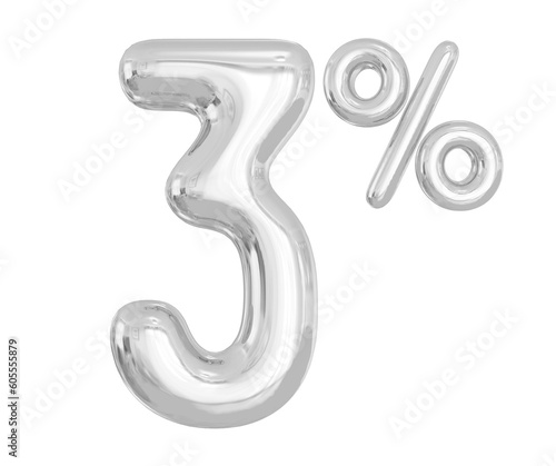 Number 3 Percent Off Silver Balloon