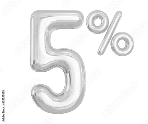 Number 5 Percent Off Silver Balloon