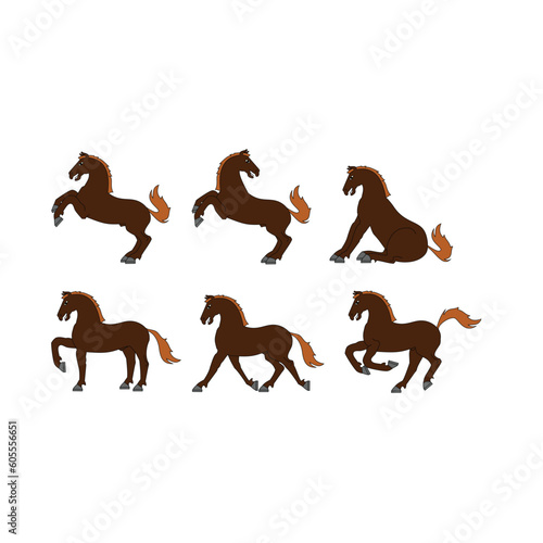 Horse icon set. Collection of horse icons in flat style.