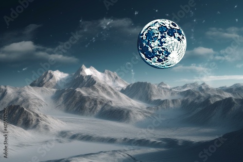Alaskan digital art wallpaper features earth and moon landscape. Generative AI