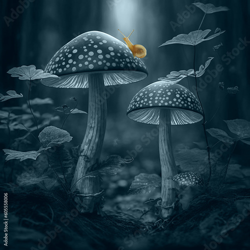 snails, mushrooms, slugs on beautiful mushrooms