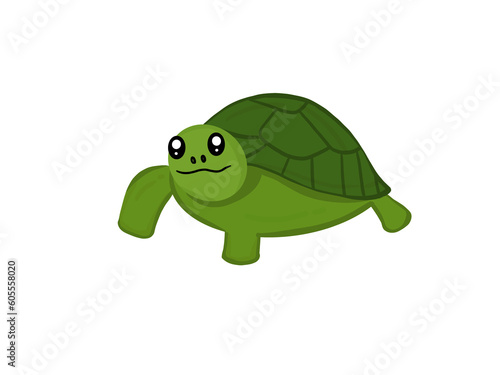 Green sea turtle cartoon is a cute aquatic animal, walking. It is an amphibian in nature. on a white background.