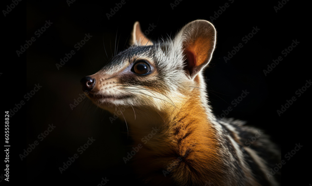 closeup photo of numbat marsupial on black background. Generative AI closeup photo of numbat marsupial on black background. Generative AI