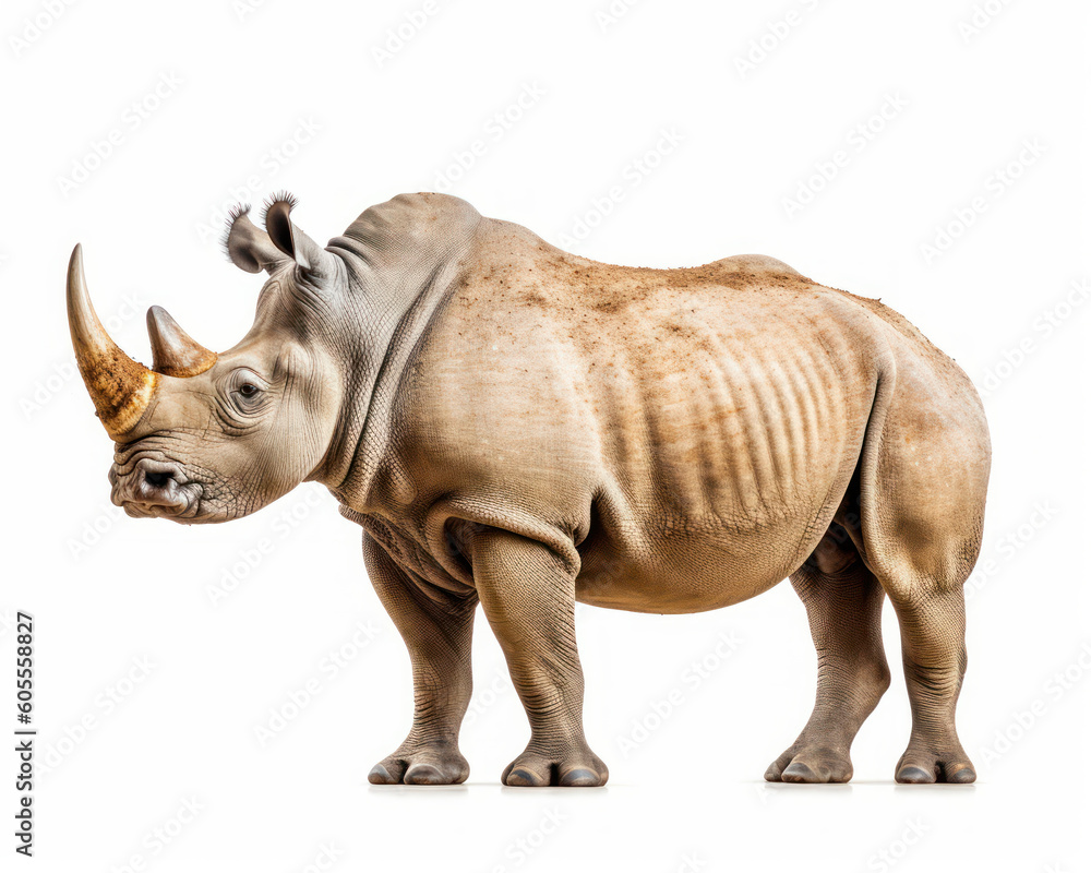 Fototapeta premium photo of northern white rhinoceros isolated on white background. Generative AI