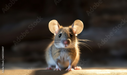photo of mouse on blurry natural background. Generative AI