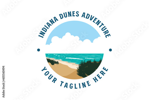 Vintage Retro American Ocean Sea Indiana Dunes Beach Coast Shore National Park for Outdoor Adventure T Shirt Logo Illustration photo