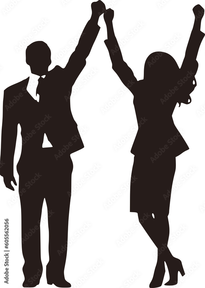 Businessman and Businesswoman Celebrating Success Silhouette