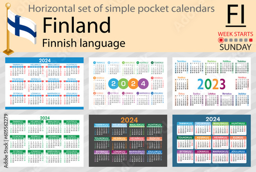Finnish horizontal set of pocket calendar for 2024. Week starts Sunday
