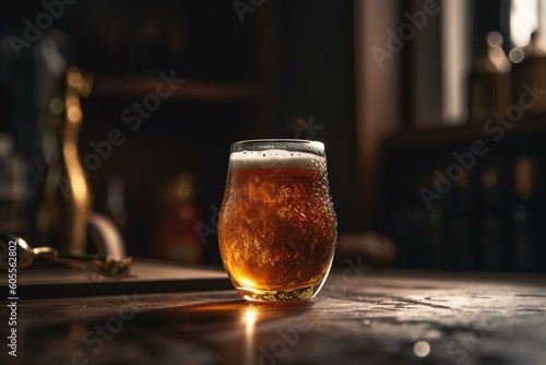 Fresh beer in a glass. Generative AI photo