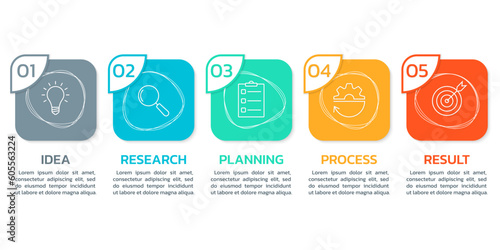 5 step infographic with business icons. Modern infograph element design. Presentation, process diagram, timeline banner template. Vector illustration. 