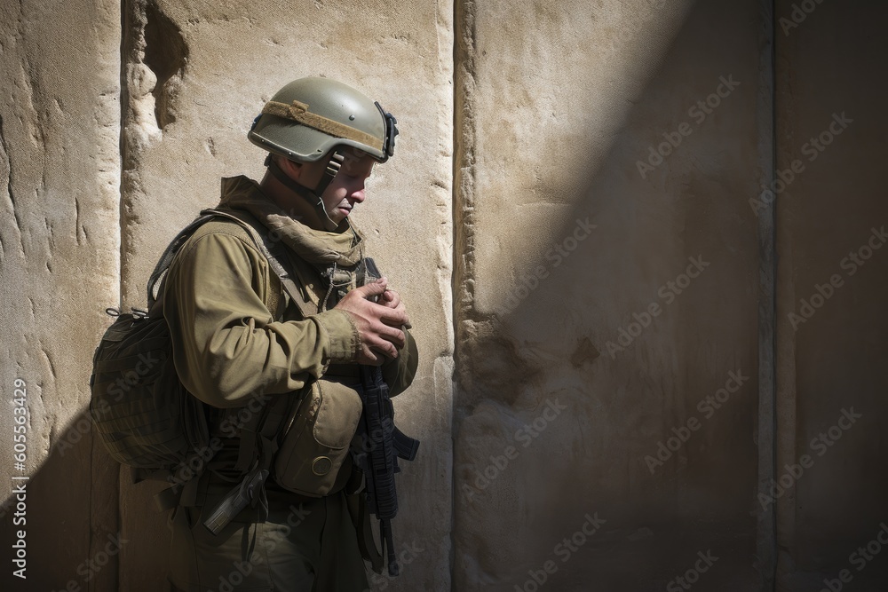 Soldier in uniform praying. AI generative Soldier in uniform praying. AI generative