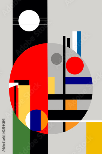 Ilustración vectorial en un sencillo estilo geométrico minimalista, vector retro formas geométricas de colores llamativos, diseño geométrico abstracto de estilo retro,Uso para pancartas, folletos