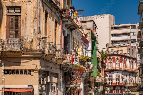 The dilapidated buildings of the old neighborhoods of Havana in Cuba