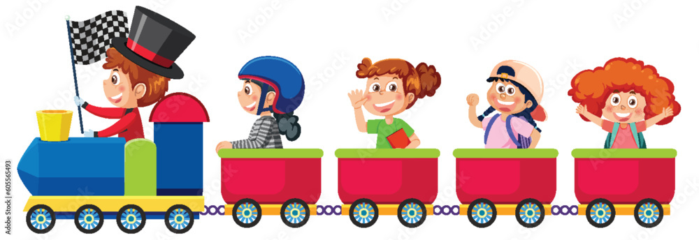 Fototapeta premium Children on the train isolated