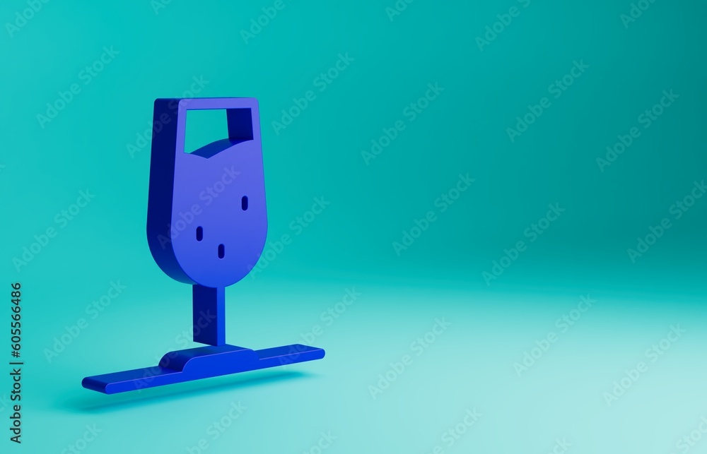 Blue Wine glass icon isolated on blue background. Wineglass sign. Minimalism concept. 3D render illustration Blue Wine glass icon isolated on blue background. Wineglass sign. Minimalism concept. 3D render illustration