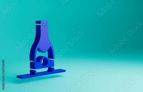 Blue Champagne bottle icon isolated on blue background. Minimalism concept. 3D render illustration